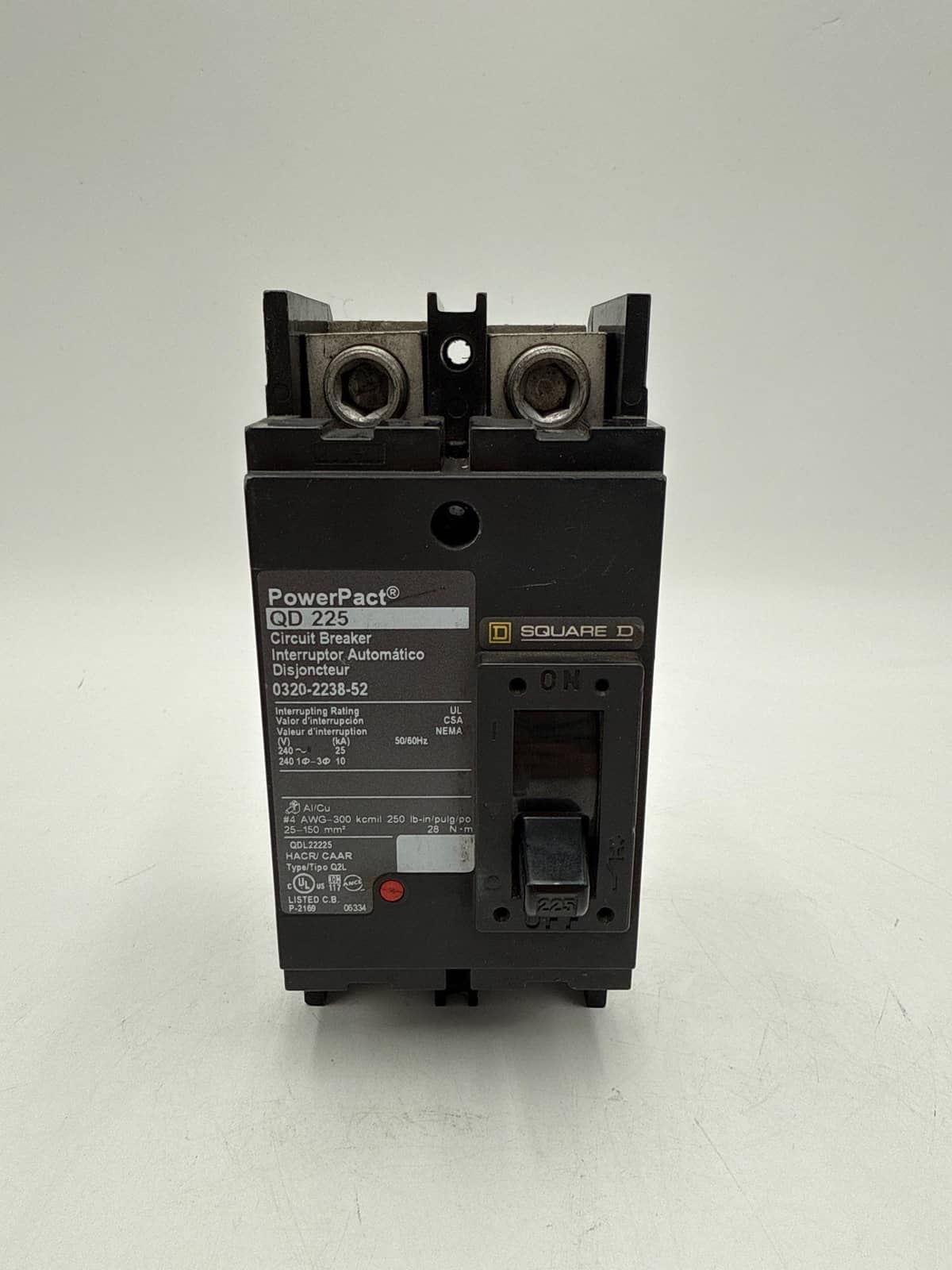 225 Amps, Square D #QDL22225, Circuit Breaker, 2-Pole, 240 Volts