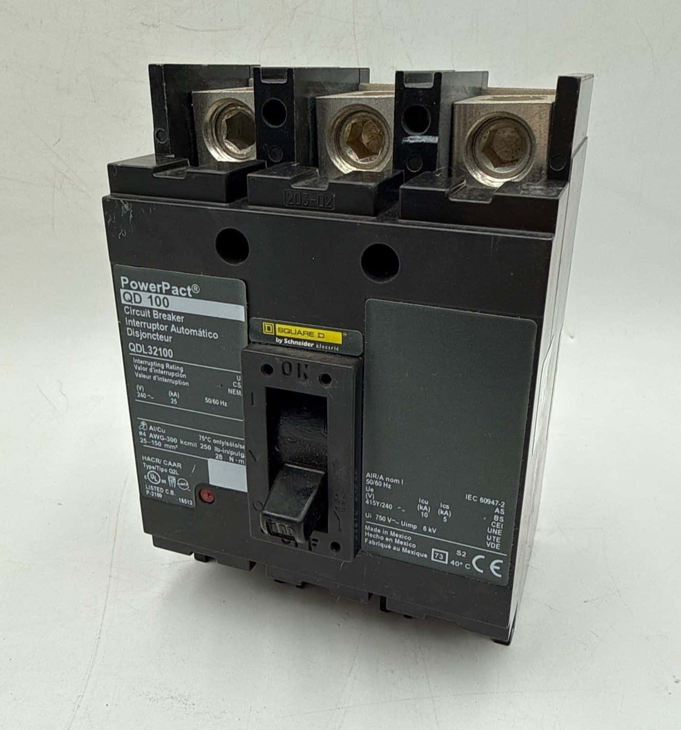 100 Amps, Square D #QDL32100, PowerPact Circuit Breaker, 3-Pole, 240 Volts