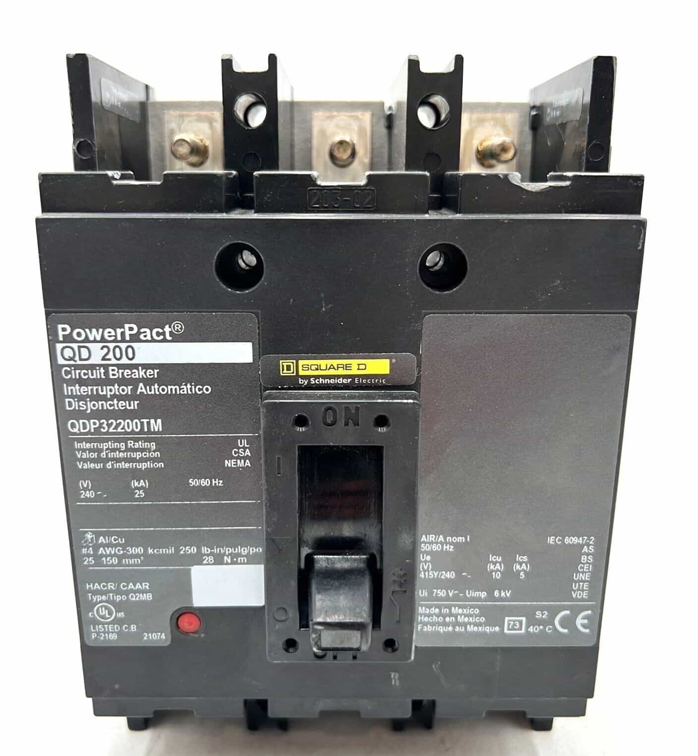 200 Amps, Square D #QDP32200TM, PowerPact Circuit Breaker, 3-Pole, 240 Volts, Bolt-On