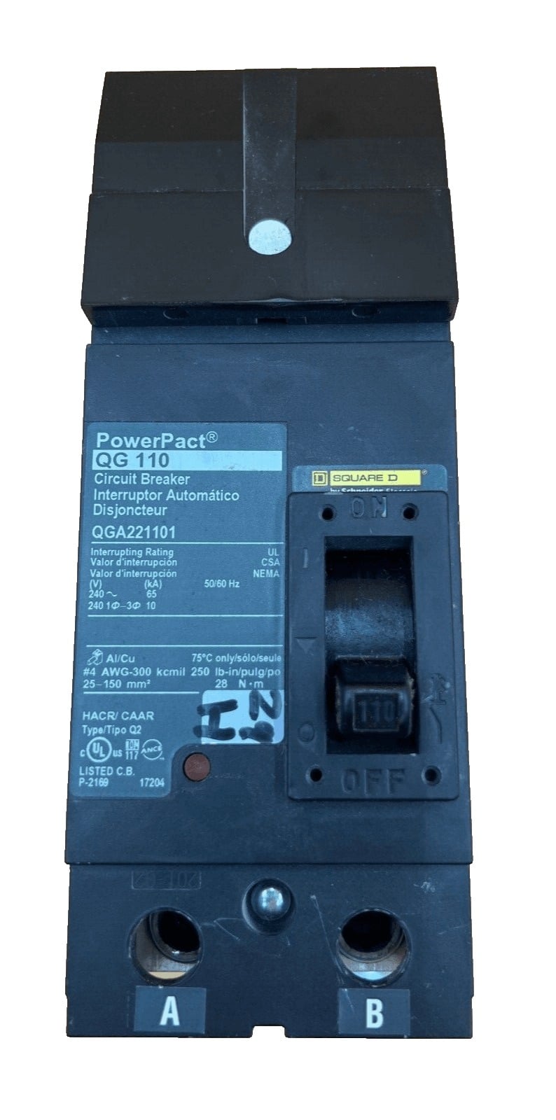 110 Amps, Square D #QGA221101, I-Line Circuit Breaker, 2-Pole, 240 Volts