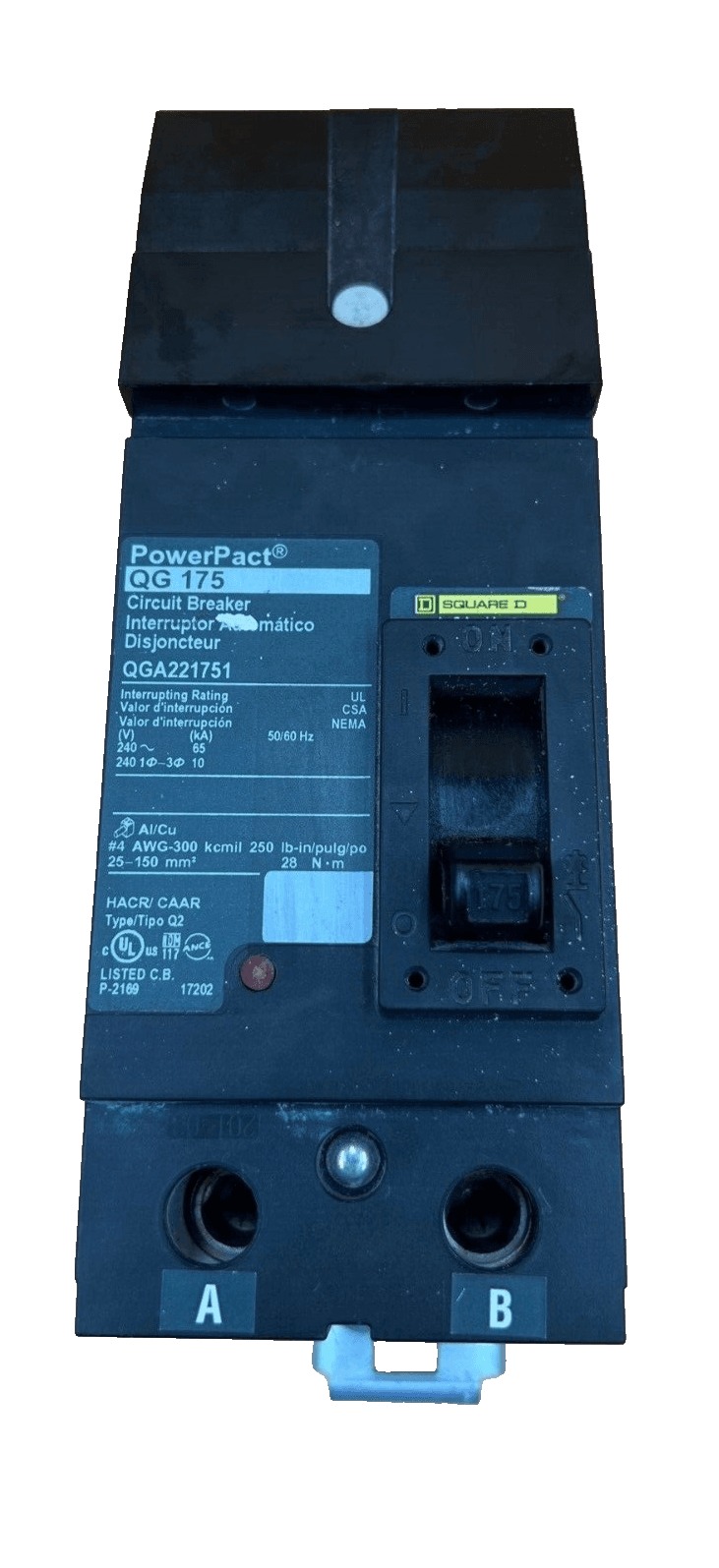 175 Amps, Square D #QGA221751, I-Line Circuit Breaker, 2-Pole, 240 Volts