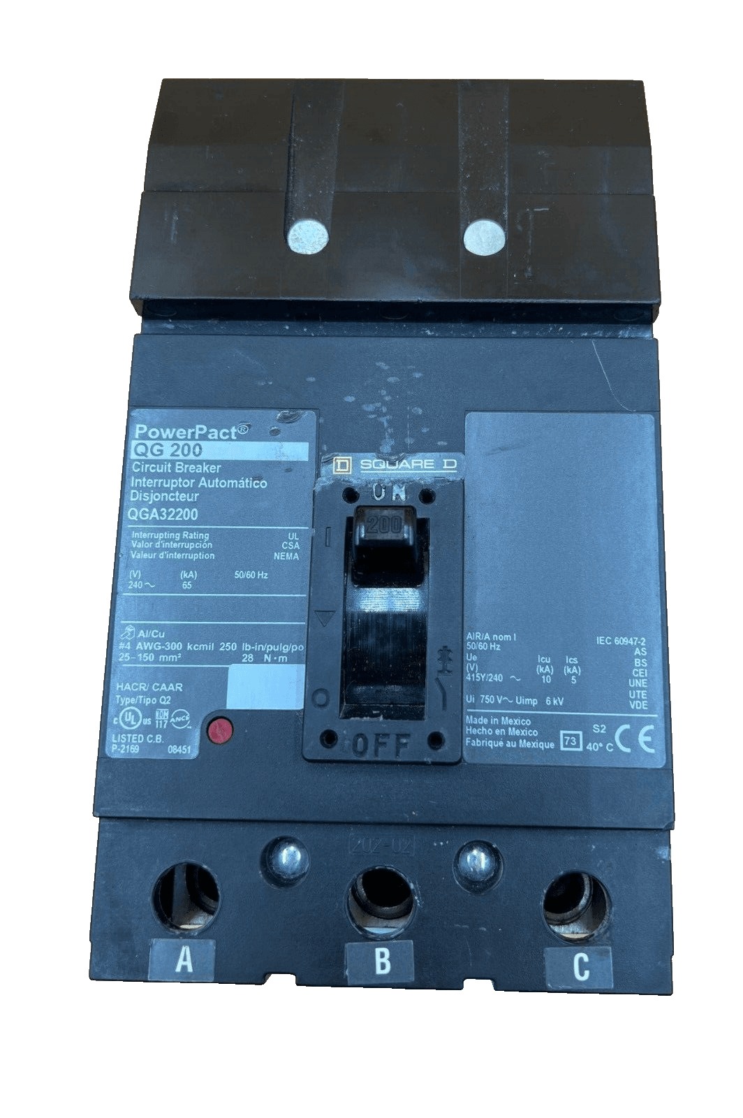 200 Amps, Square D #QGA32200, I-Line Circuit Breaker, 3-Pole, 240 Volts