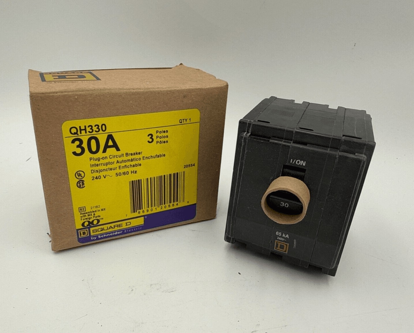 30 Amps, Square D #QH330, Circuit Breaker, 3-Pole, 240 Volts, 65kA, NEW