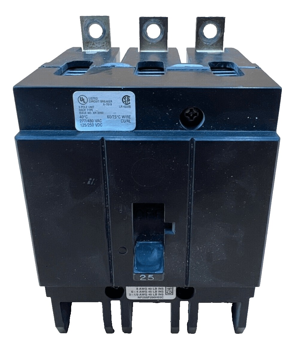 25 Amps, Westinghouse #GHB3025, Circuit Breaker, 3-Pole, 480/277 Volts, Bolt-On