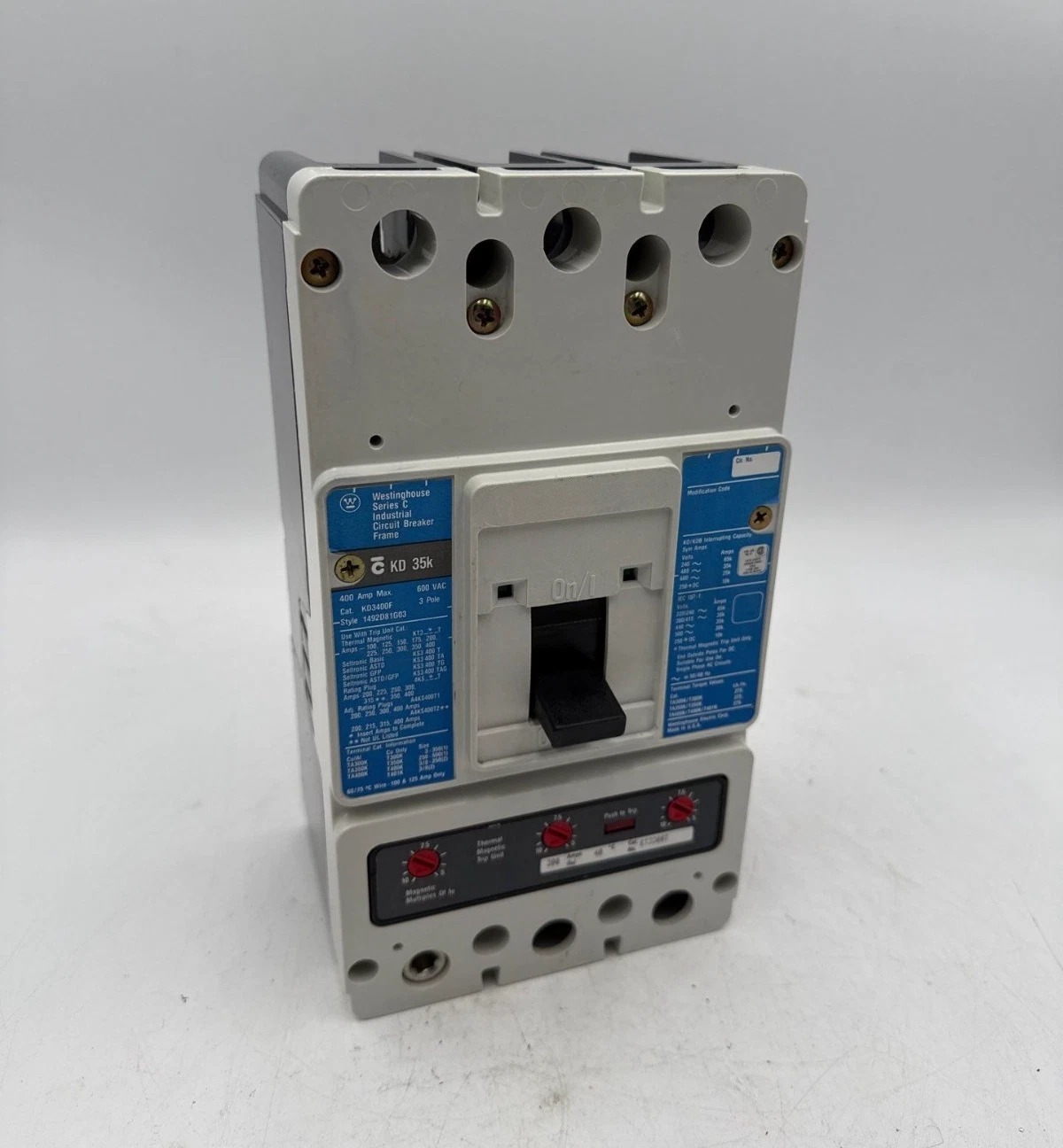 300 Amps, Westinghouse #KD3300, Circuit Breaker, 3-Pole, 600 Volts