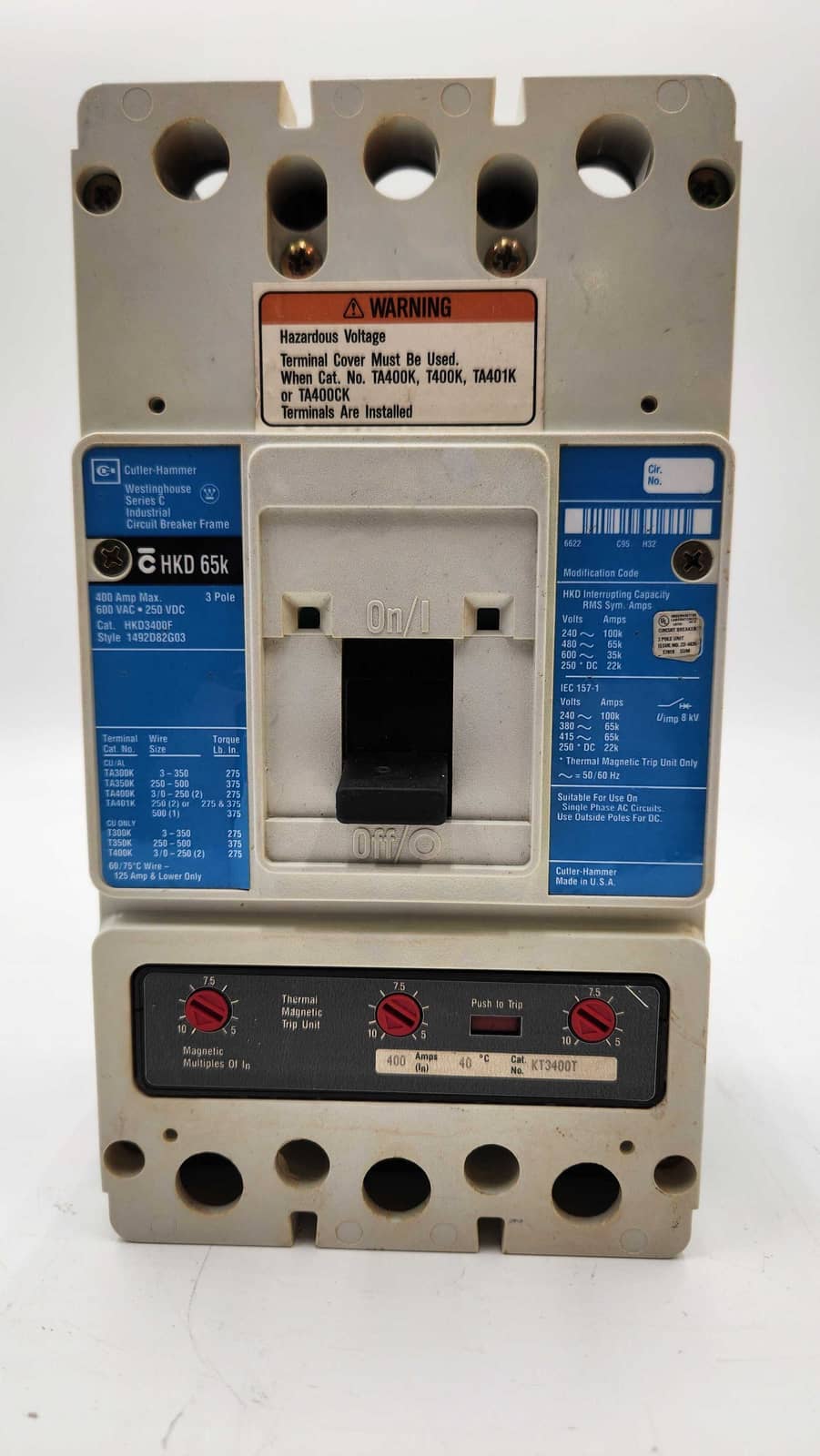 400 Amps, Westinghouse #KD3350, Circuit Breaker, 3-Pole, 600 Volts
