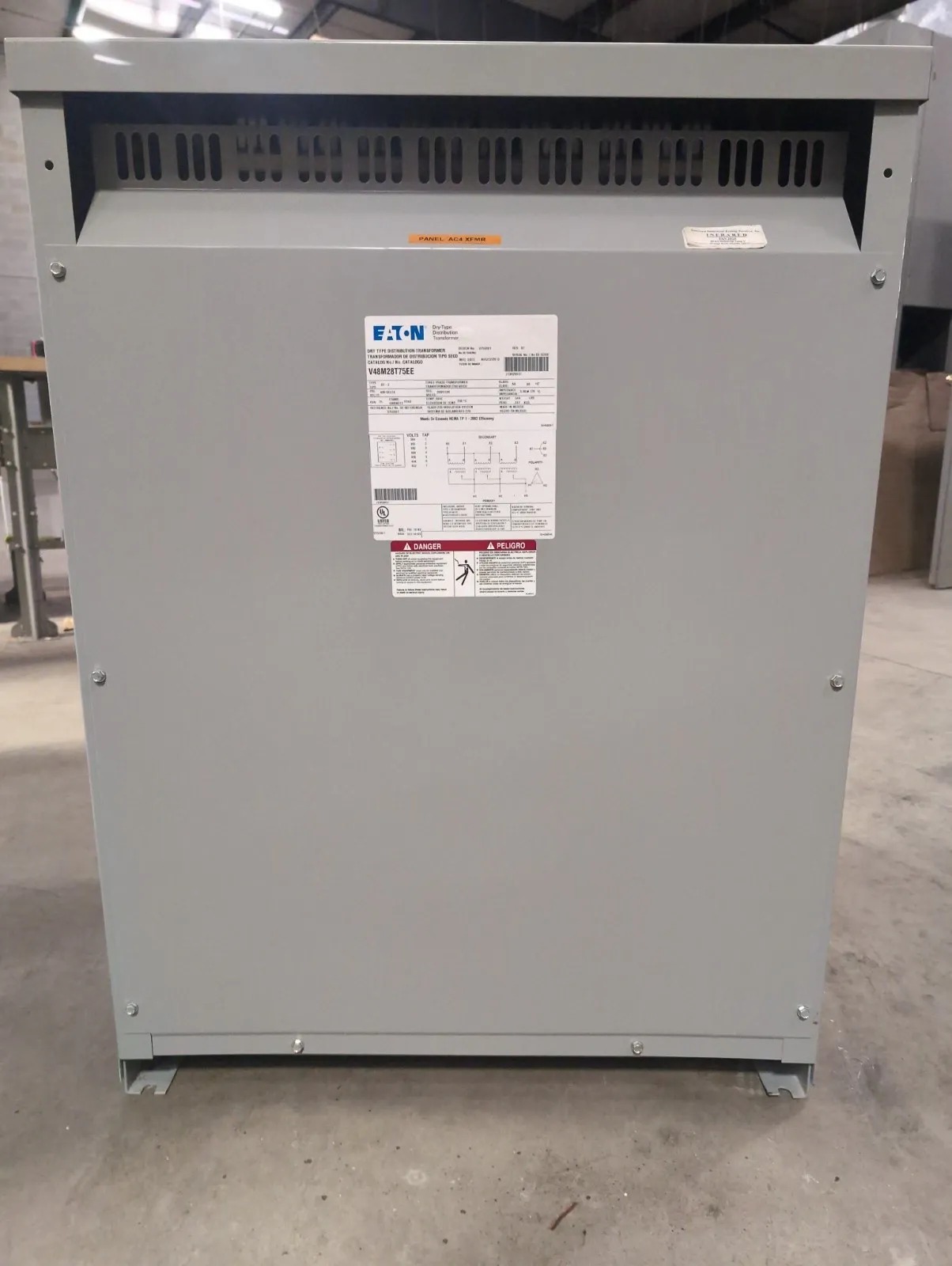 75 KVA 480 Primary, 208/120 Secondary, Eaton #V48M28T75EE, Dry Type Transformer, 3 Phase, Indoor