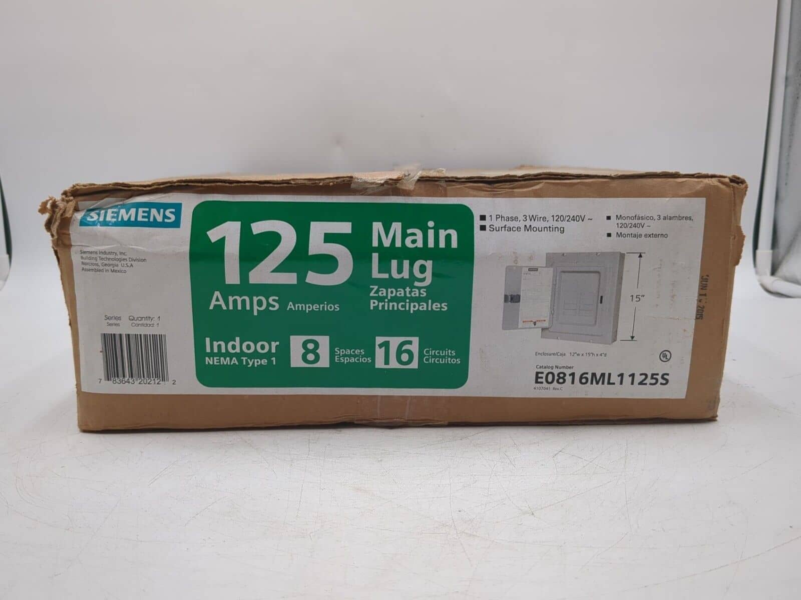 125 Amp. Siemens Q1200L125S, Load Center, 120/240 Volts, 1PH, 3W, MLO, 16 Cir, NEW