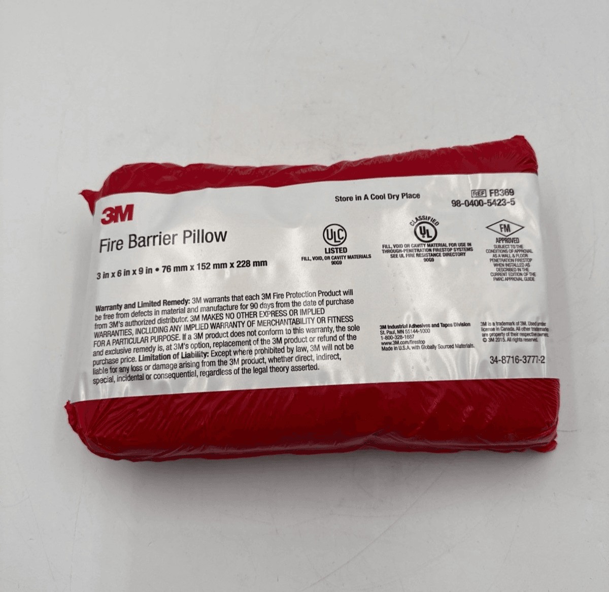 3M #FB369, Fire Barrier Self-Locking Pillow 3" x 6" x 9" FB-369, NEW