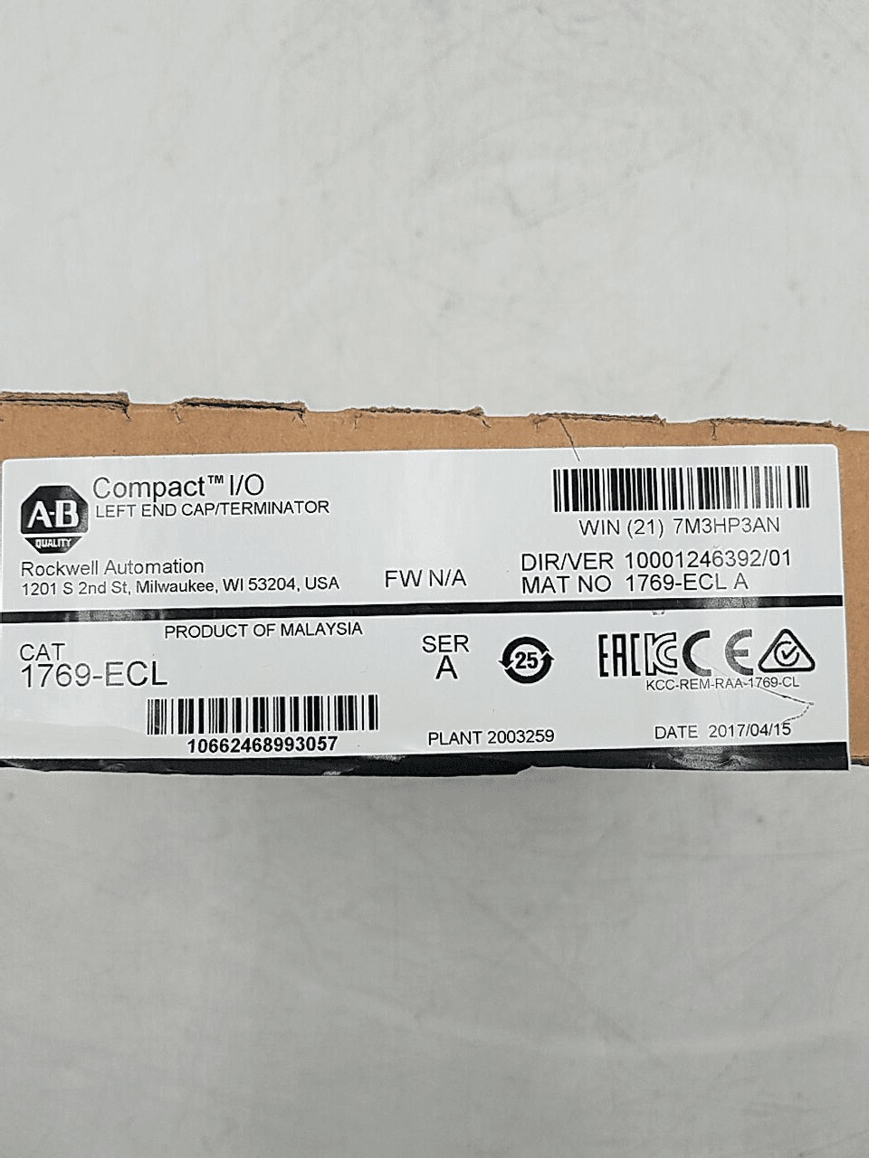 Allen-Bradley #1769-ECL, SER A REV 1 PLC CompactLogix Left End Cap, NEW