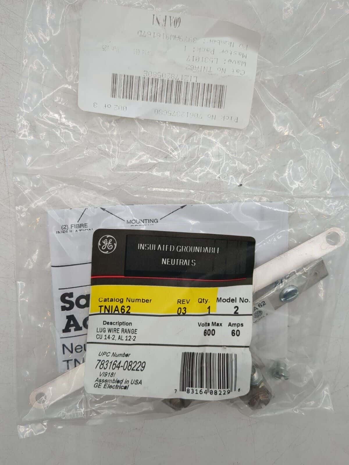 General Electric #TNIA62, 60 Amp, 600 Volts, Insulated Groundable Neutrals, NEW