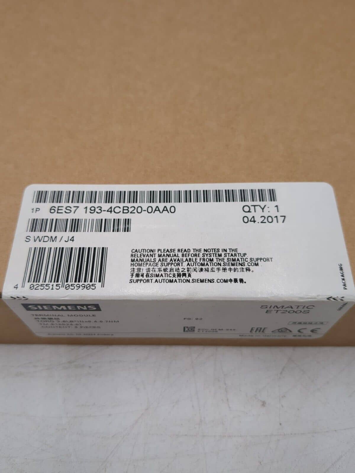 Siemens #6ES7193-4CB20-0AA0, Terminal Module, For ET 200S For Electronic Modules, Screw Mount, TM-E15S24- 01