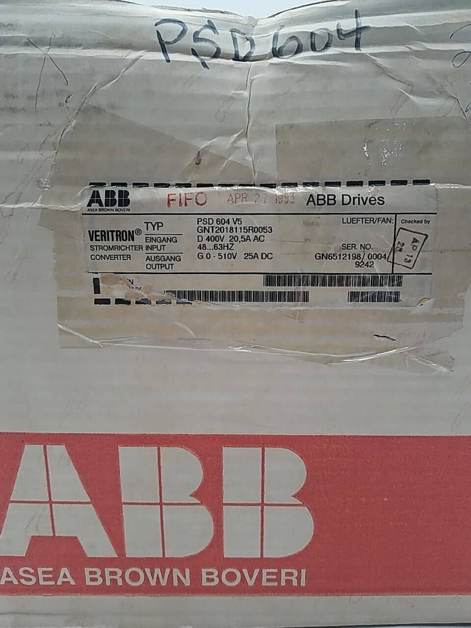ABB #GNT2018115R0053, Convertidor Drives Veritron Stromrichter PAD/PSD PSD 604 V5