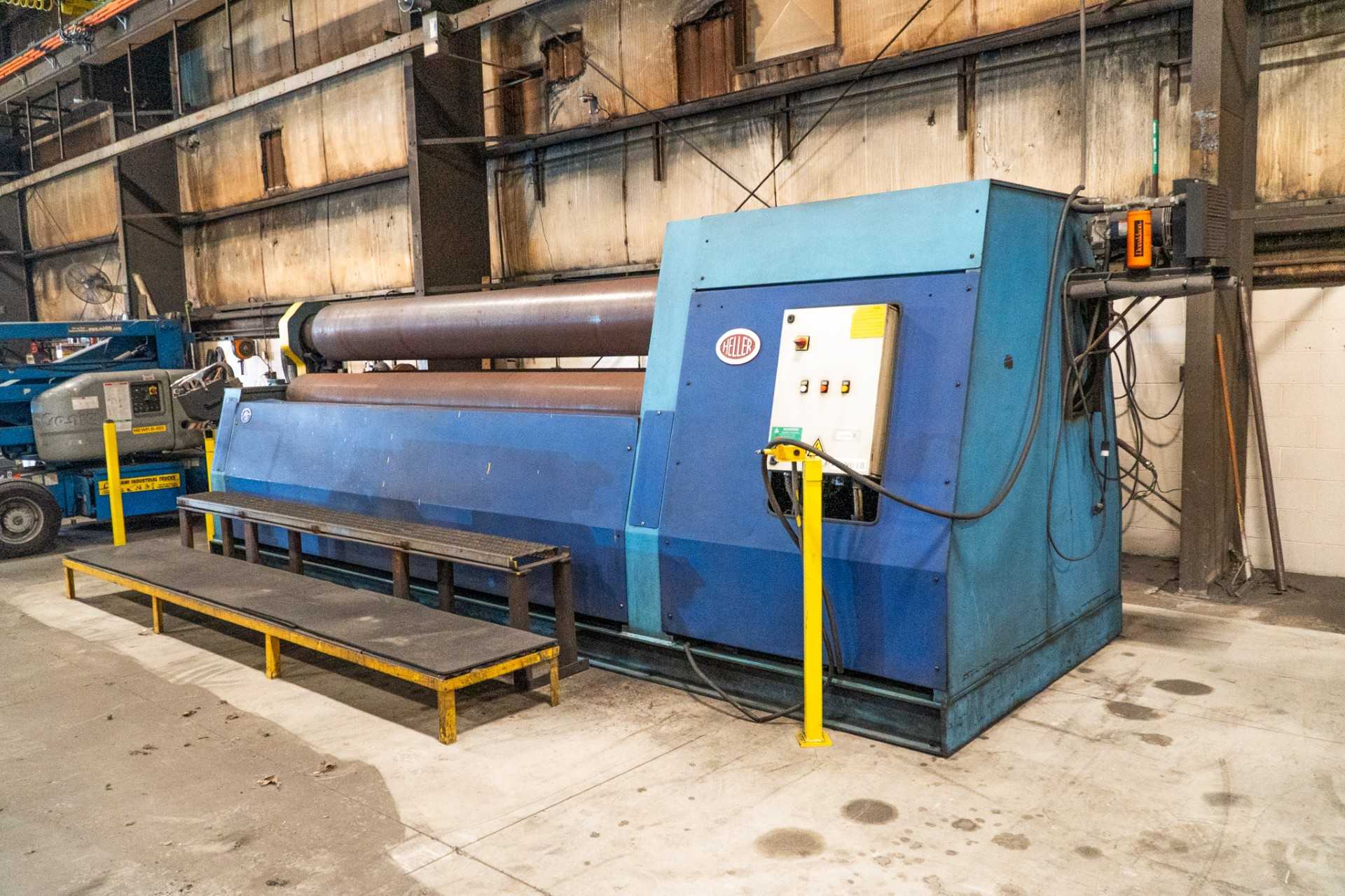 13' x 1" Heller #AK-425E, 3-roll plate bending machine, variable rolling speed, hydraulic drop end, 40 HP