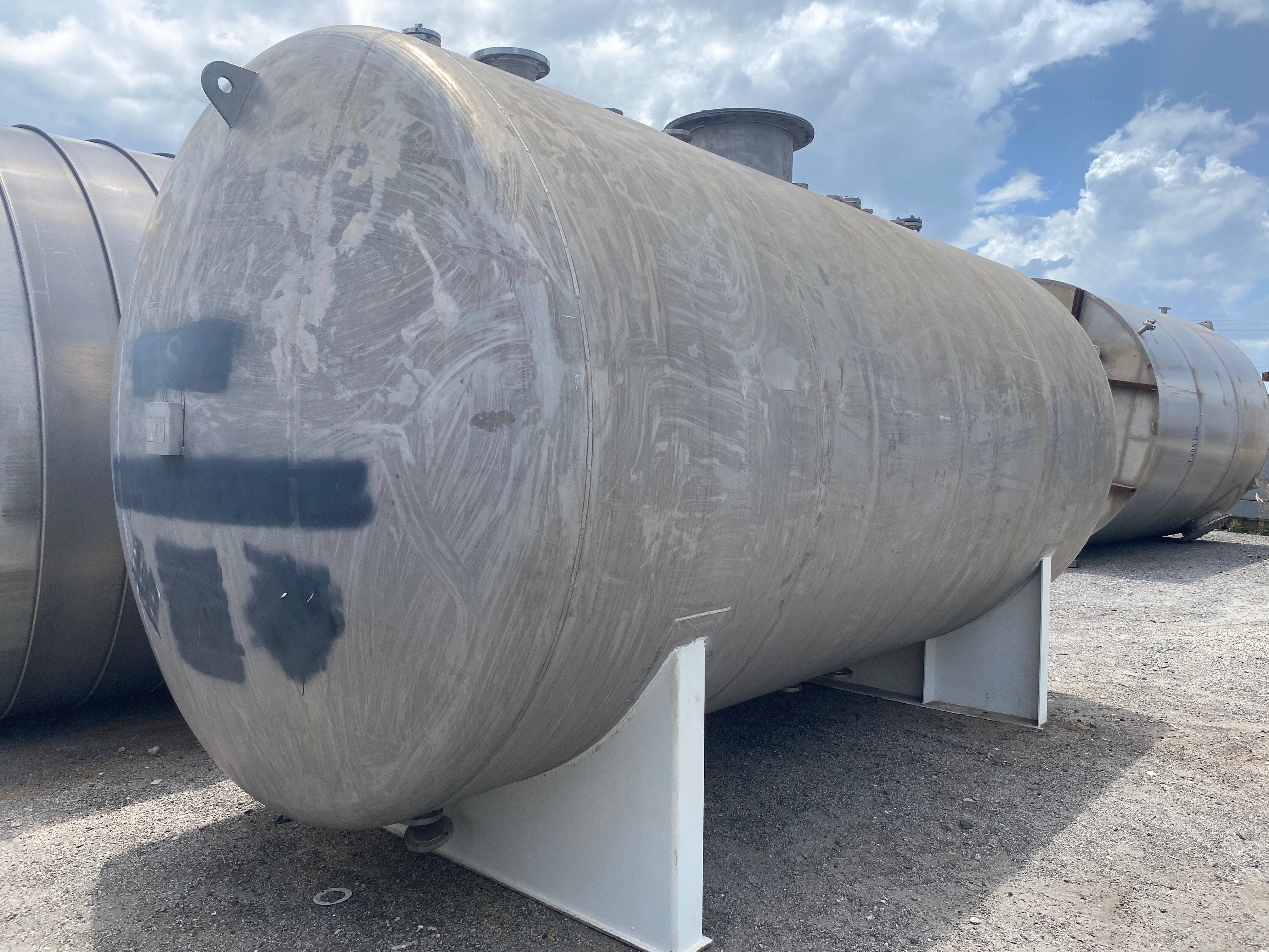 8000 gallon Industrial Metal Works, Stainless Steel Horizontal Storage Tank, 9' diameter x 16' straight side