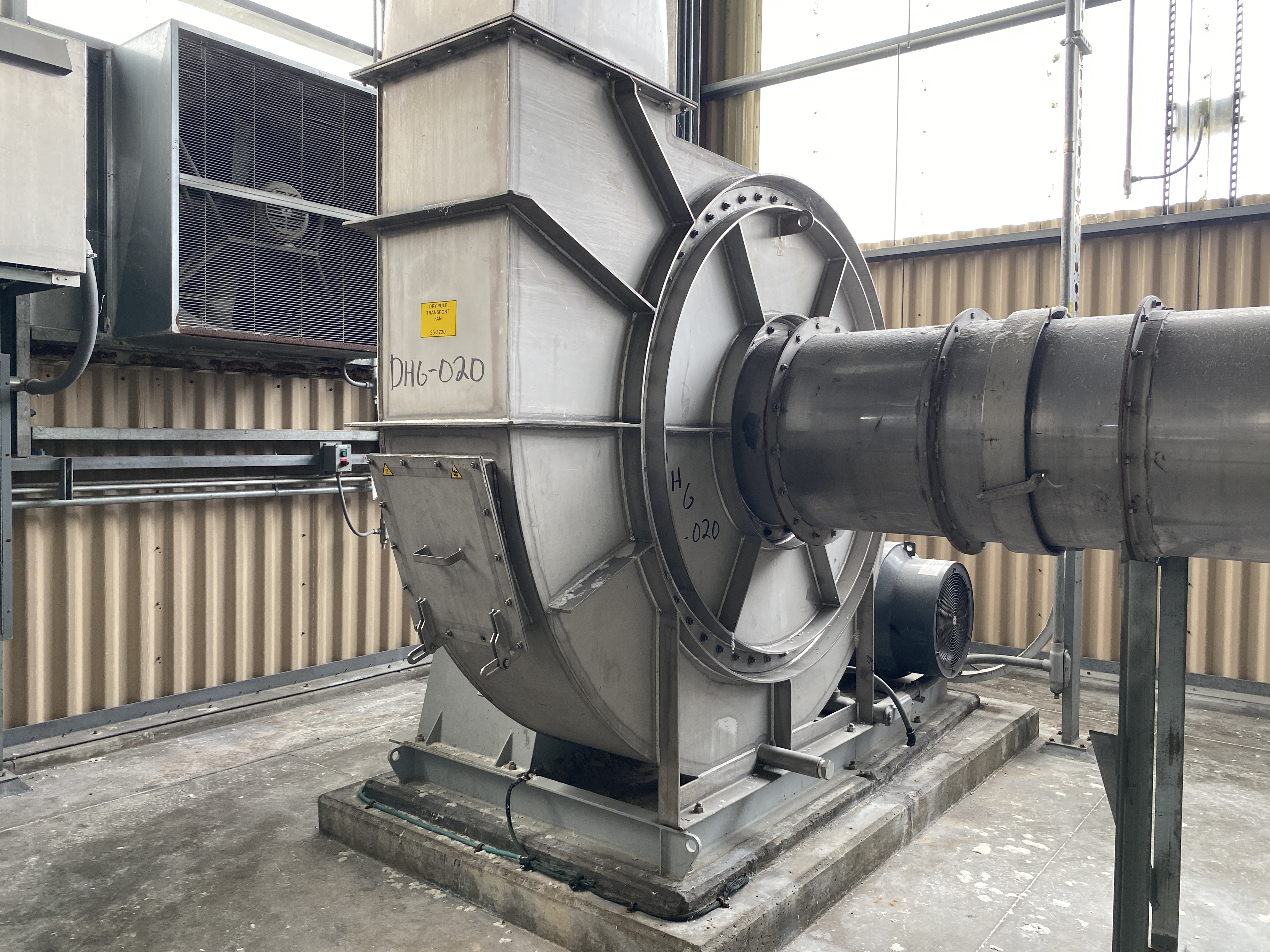 26460 cfm, soplador de acero inoxidable Flebu, tipo TRH 2.28/71-3, 6.1 kPa @ 1400 RPM, entrada de 28"