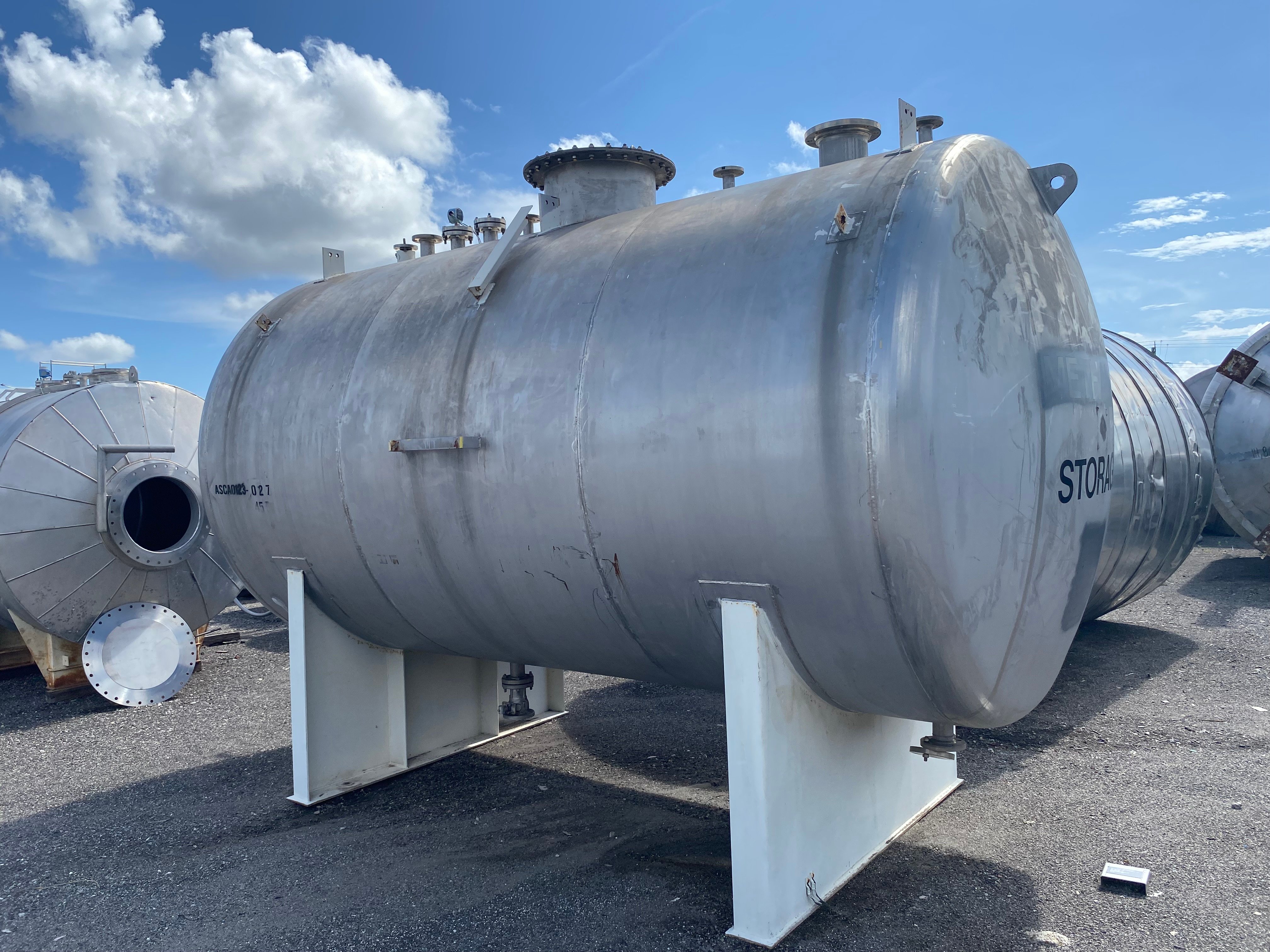 4500 gallon Industrial Metal Works, Stainless Steel Horizontal Storage Tank, 7' 6" diameter x 13' straight