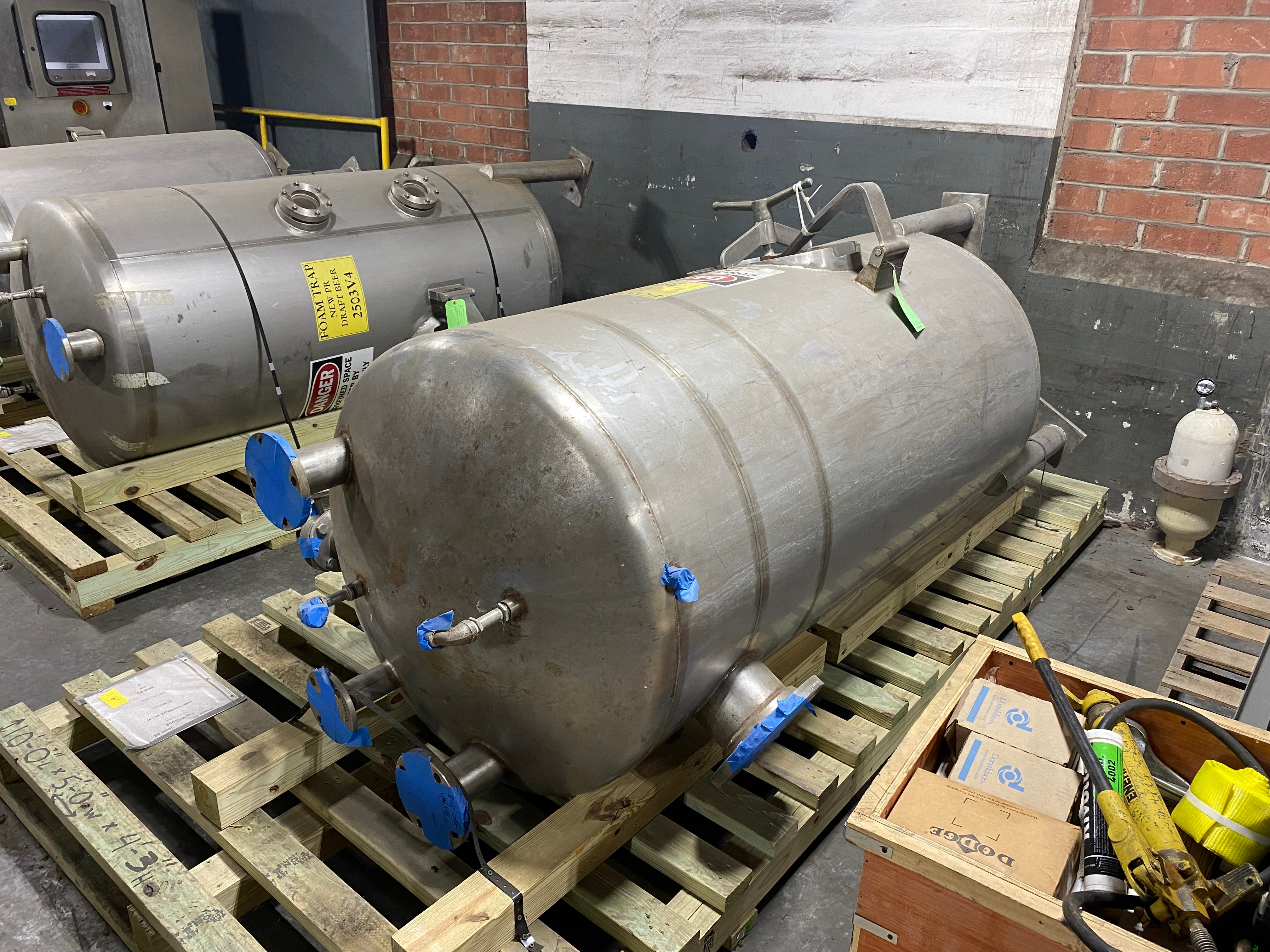300 gallon Stainless Steel Vertical Tank, 36" diameter x 68" straight side, dished heads, 13" x 18"