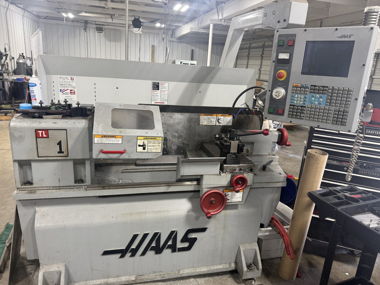 Haas #TL-1, CNC lathe, 20" swing, 30" centers, 16" max. cutting diameter, 2.31" bore, A2-5, 1800 RPM, 7.5 HP