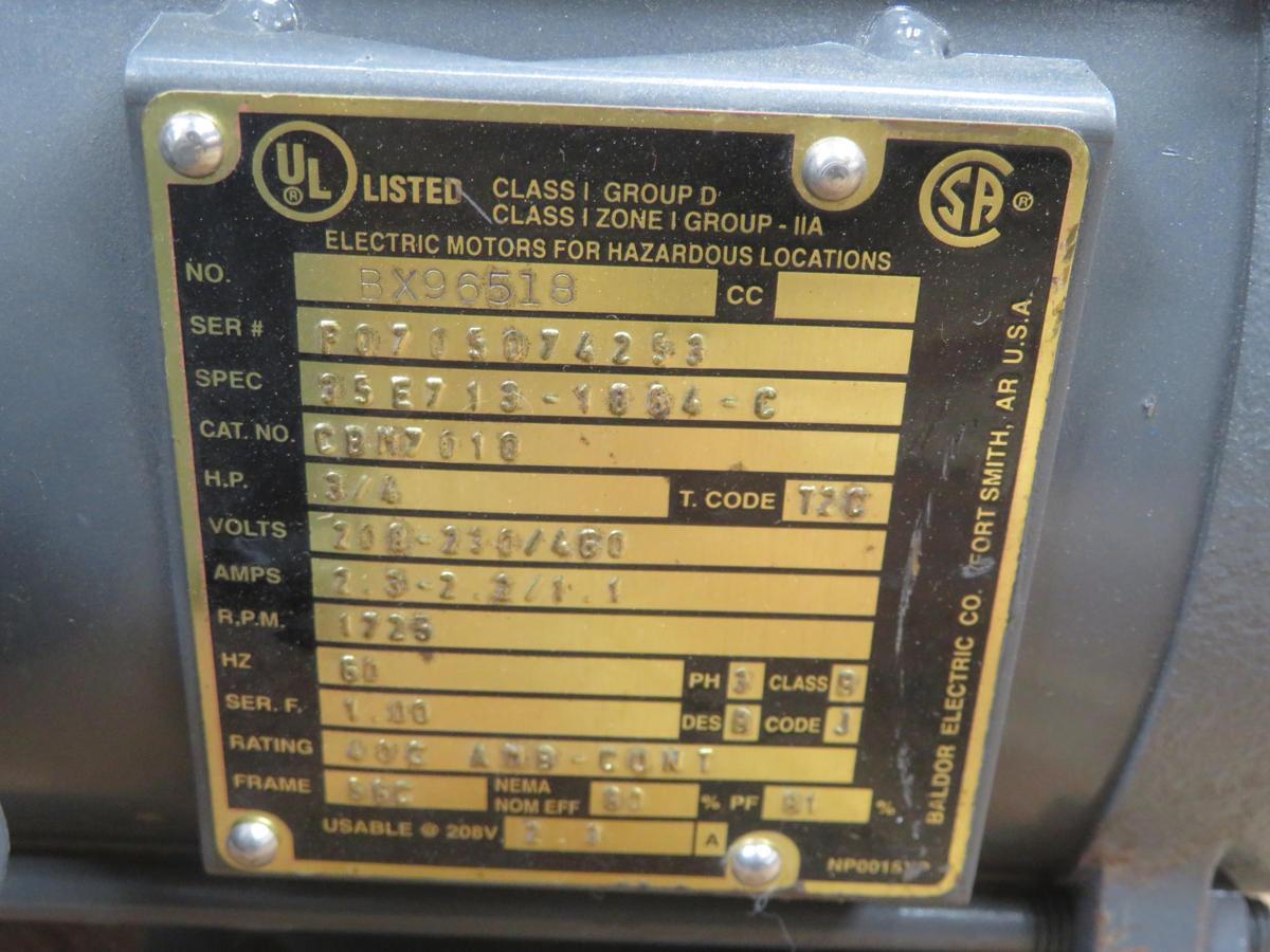.5 HP 1725 RPM Baldor #CBM7010, TEFC, AC induction brake motor, 3 phase, 208-460 Volts