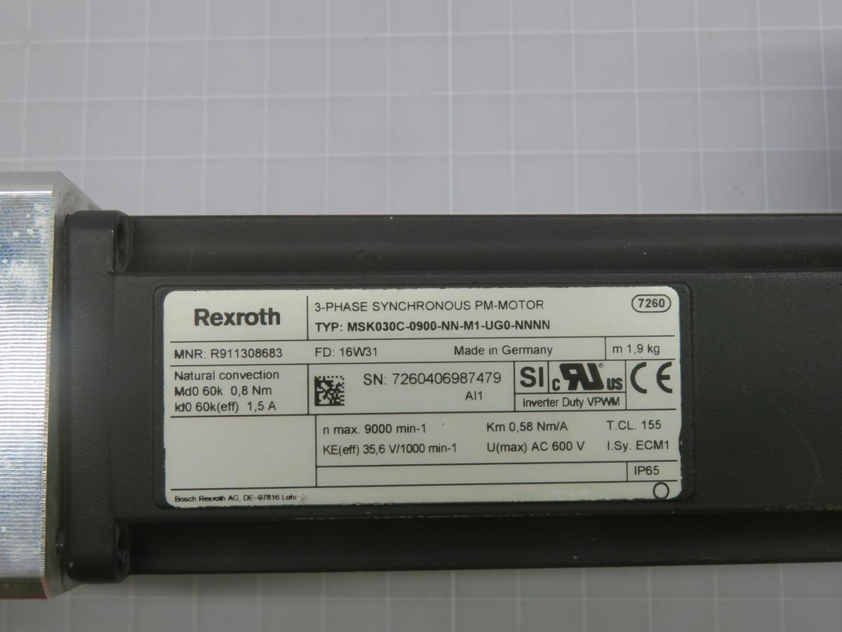 Rexroth #MSK030C-0900-NN-M1-UG0-NNNN, servo motor, 0.8 Nm, 9000 RPM max
