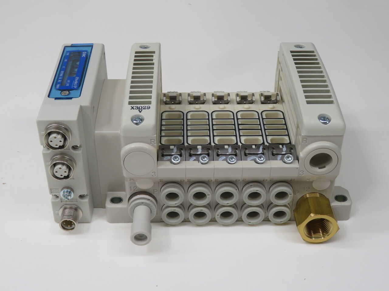 SMC #VV5QC21-05C8SEAN0-S-X3029V, pneumatic manifold valve, 5 port, LOT of 2