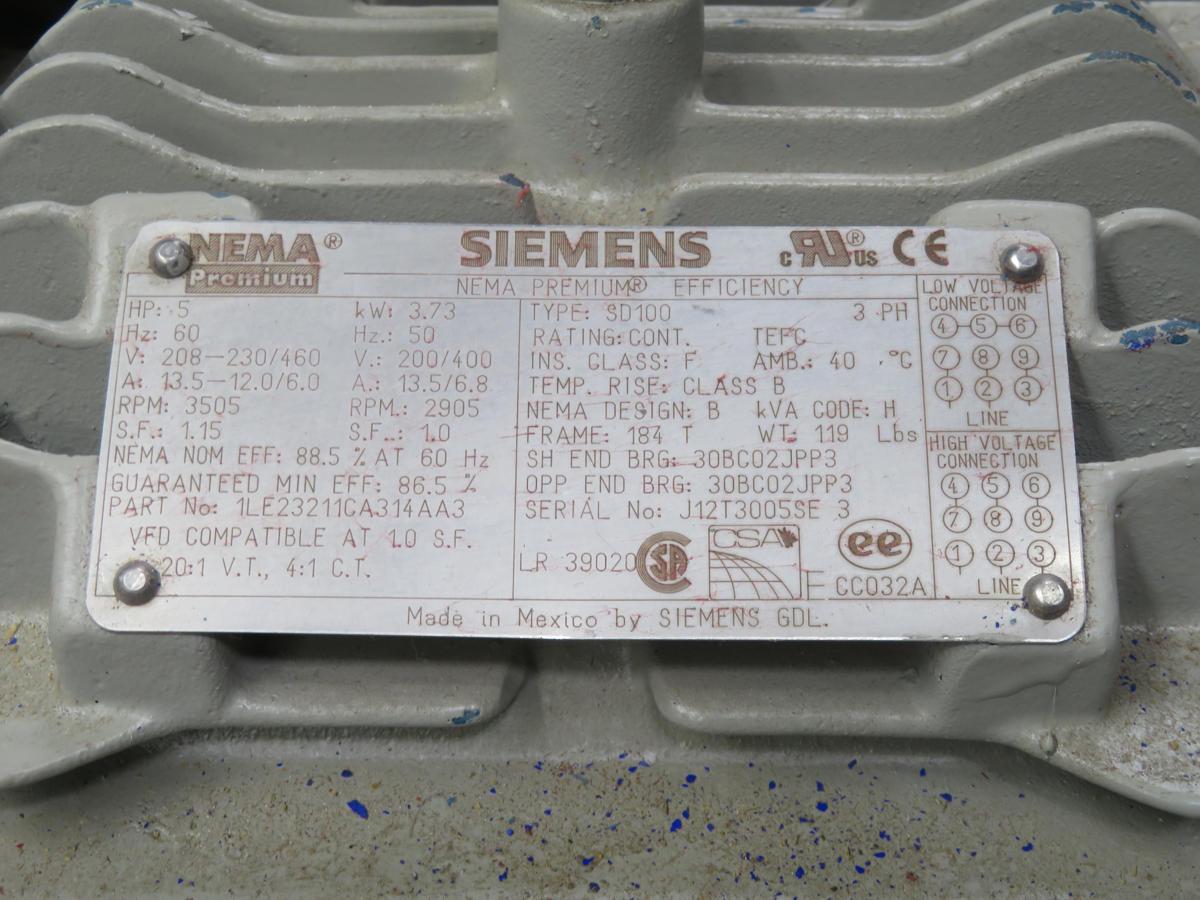2 HP 1445 RPM Siemens #1LE23211CA314AA3, carcasa 90L, motor de inducción Simotics GP IE2, 4 polos, IP55