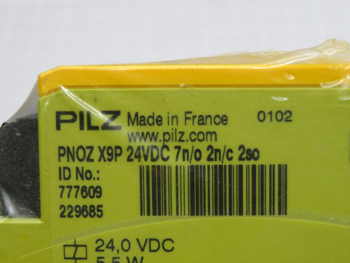 Pilz #PNOZ-X9P, safety relay, 24 Volts DC, 100-240 Volts AC/DC, 7NO 2NC 2SO, 8 Amp