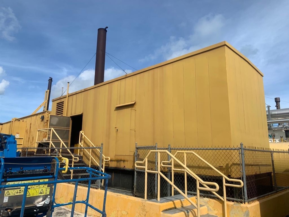 2275 KW Caterpillar #3516C-HD, diesel generator set, sound enclosure w/ 4,000 gallons fuel base tank, 480