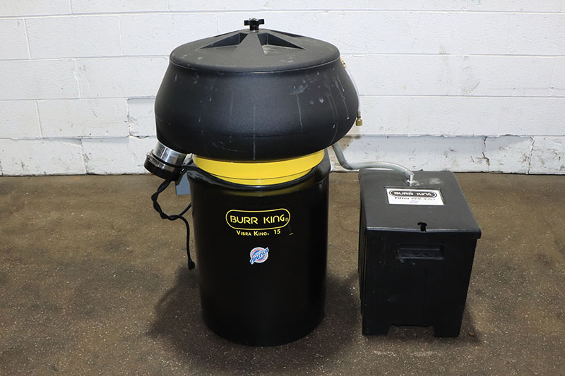 1.3 cu.ft. Burr King #Vibra-King-15, vibratory finisher, Filter Pak 4001 coolant, 150 lb. capacity, 1/2 HP