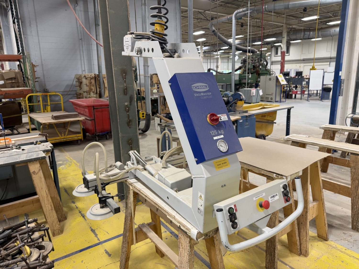 275 lb. Schmalz #VACUMASTER-COMFORT, vacuum lift w/ Gorbel bridge crane, 500 lb. gantry, (4) 8" vacuum pods