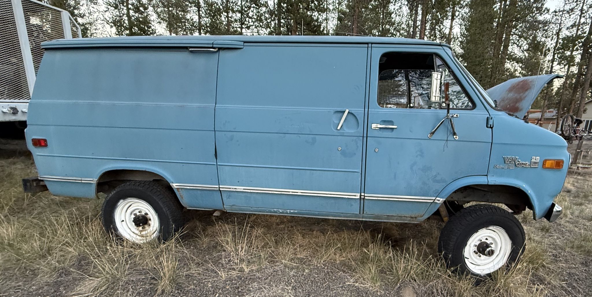 GMC #Vandura-G35, 1 Ton Van, 6,600 lb. GVWR, 4x4 badge, lifted, locking hubs, 92,551 miles, 1977