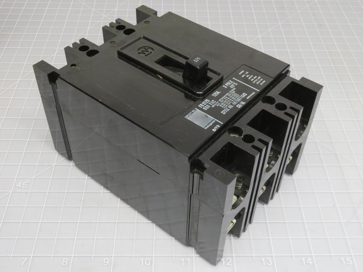 125 Amp, Westinghouse #FB3125, Thermal Magnetic Molded Case Circuit Breaker, 3-pole, 600 Volts AC