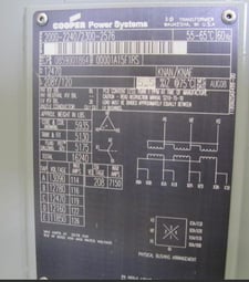2000/2576 KVA 12470 Delta Primary, 208Y/120 Secondary, Cooper
