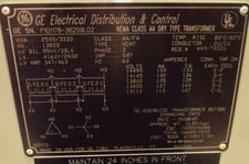 2500/3333 KVA 13800 Delta Primary, 4160Y/2402 Secondary, General Electric, Dry