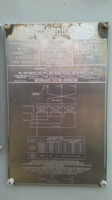 3750/4200 KVA 34400 Delta Primary, 4160Y Secondary, Westinghouse