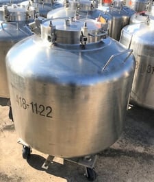 190 gallon Letsch, portable tote / vessel, 42" diameter x 26" T/T, 25 psi @ 300&deg;F, 1.5" CBO, Stainless Steel