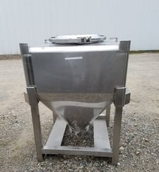80 gallon Stainless Steel Sanitary tote tank, approx. 10 cu.ft., 30" x 30" x 12" straight side, 24" deep cone