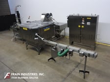 Del Packaging #ASRL-CC-401, automatic, Stainless Steel, inline overlidder with inclined cleated & centrifugal