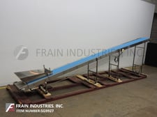 18" wide x 25.11' long, Keenline, Stainless Steel incline trough belt conveyor, blue rubber belt, 1/2 HP