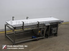 30" wide x 10.1' long, Stainless Steel conveyor belt, neoprene belt powered by a 5 HP drive