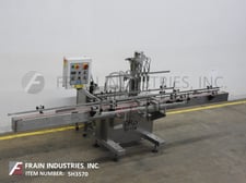 Kaps-All #VOL-32-4, automatic, Stainless Steel 4 head piston filler, with 4-1/2" wide x 145" long Delran