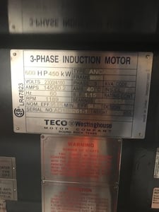 600 HP 1189 RPM Teco, Frame 5809/5810L, weather protected enclosure type 2, 2300/4160 Volts