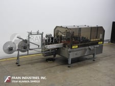 Trine #6500, Stainless Steel, roll fed, wrap around, hot melt glue labeler, 50-250 containers per minute, PLC