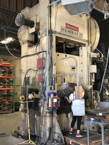 400 Ton, Niagara #BP2-400, straight side double crank press, 5" stroke, 23" Shut Height, 6" adjustment, 20-50