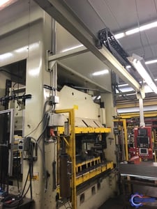 400 Ton, Pacific #400D8-54, hydraulic straight side press, 30" stroke, 36" Shut Height, 54" x99" bed, 1977