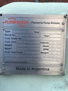 1701 GPM @ 1862' TDH, Flowserve, 6x11 DMXD-H, 4 STG, 3560 RPM, #3220