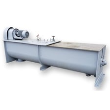 Stainless Steel paddle mixer, 24" width x 8' L, 2' deep mixing chamber, 22" L x 1.5" width paddles, 14" x14"