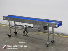 12" wide x 9' long, Nercon, Stainless Steel table top conveyor, Intralox belt, 22"-30" H infeed/discharge
