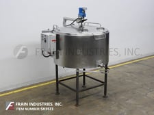 300 gallon Low pressure jacketed mix tank, 15 psi, 55" diameter x 30" straight wall, flip top cover, center